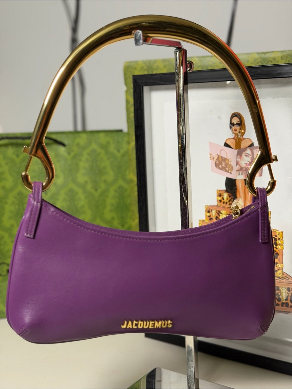 JACQUEMUS Le Bisou Mousqueton Purple Leather Shoulder Bag Authentic